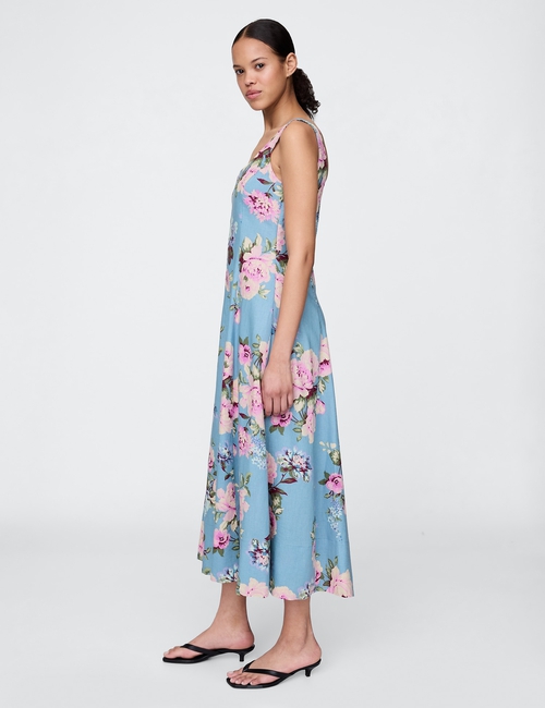 Linen-Blend Square-Neck Maxi Dress