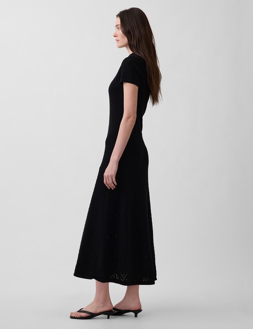 Pointelle Polo Maxi Sweater Dress