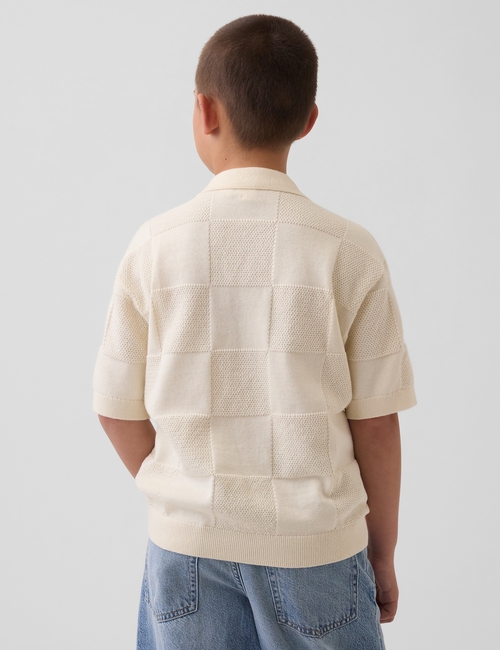 Kids Johnny-Collar Checkered Sweater