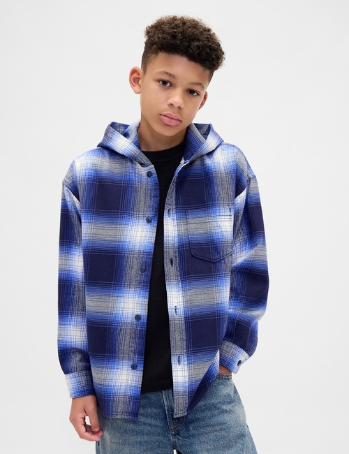Kids Organic Cotton Hooded Flannel Shirt