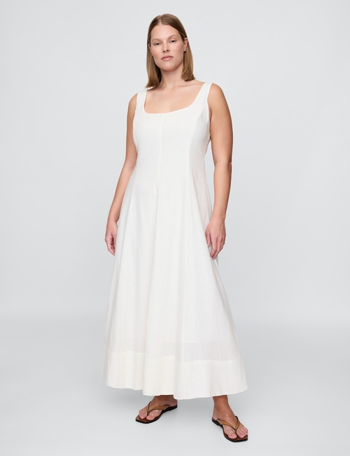 Linen-Blend Square-Neck Maxi Dress