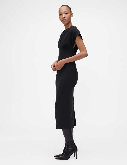 GAP STUDIO DBL WEAVE V NECK FITTED MIDI DRESS