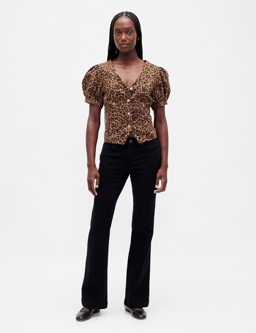 Puff-Sleeve Seamed Top