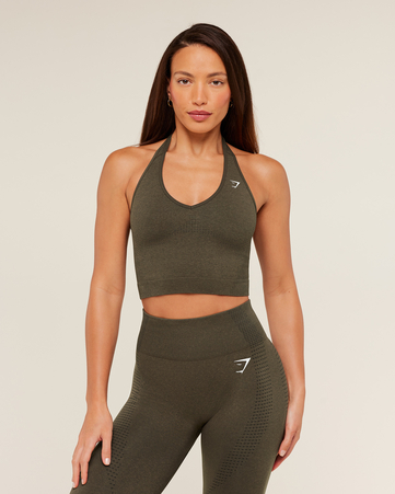 بلوزة فيتال بلا أكمام وحياكة برباط حول الرقبة وحمالة صدر مدمجة