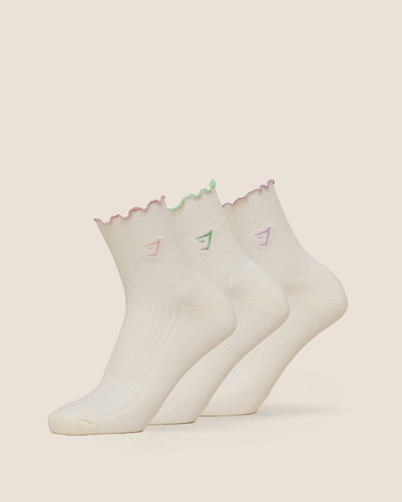 طقم جوارب متوسطة الطول بكشكش ونقشة أوزان جي اف اكس، 3 أزواج