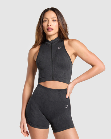 Adapt Camo Seamless Zip Up Crop Top