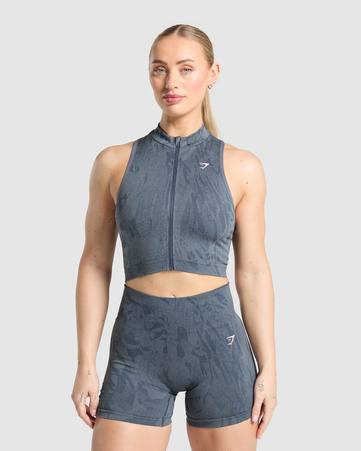 Adapt Camo Seamless Zip Up Crop Top