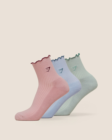 طقم جوارب متوسطة الطول بكشكش ونقشة أوزان جي اف اكس، 3 أزواج