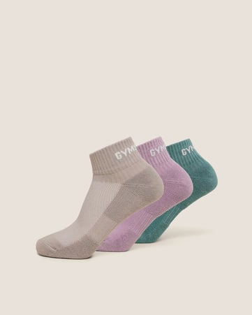 طقم جوارب بطول ربع مزينة بشعار الماركة، 3 أزواج