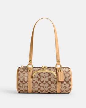 Kisslock Barrel Bag 28 In Signature Jacquard