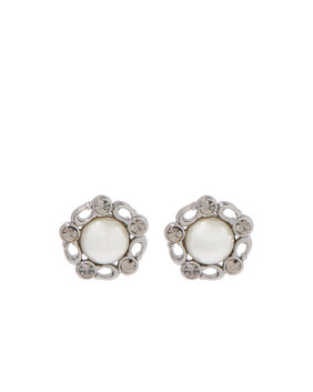 Signature Heritage Pearl Stud Earrings, Brass & Glass Pearl, Glass Crystal