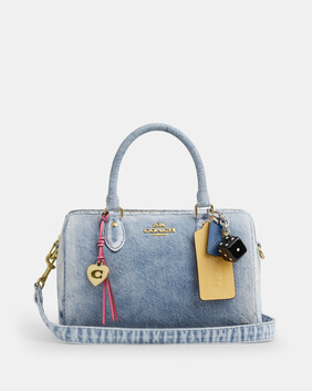 Rowan Satchel Bag In Loved Denim With Charms