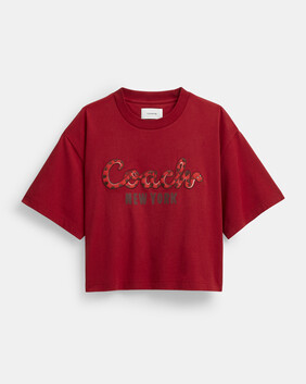New Year Coach Snake Script Cropped T-shirt In Organic Cotton