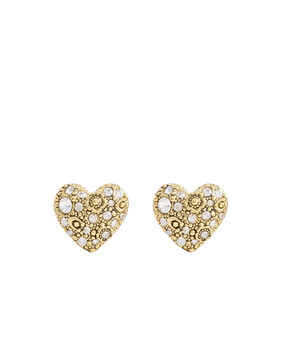 Pavé Heart Stud Earrings, Plated Brass