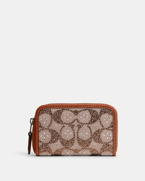 Essential Small Zip Around Card Case In Crystal Signature Jacquard