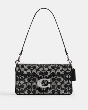 حقيبة كتف تابي 26 مزينة بشعار الماركة وكريستال شمواه