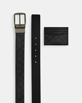 Boxed Card Case And Belt Set In Signature Canvas