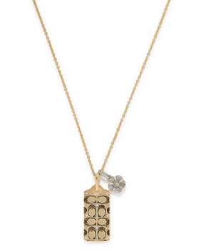 Quilted C Tag Pendant Necklace