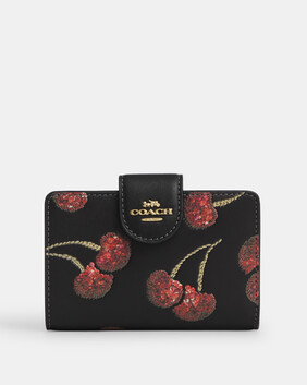 Medium Corner Zip Wallet With Cherry Print