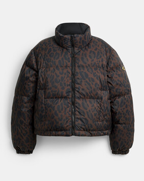 Leopard Print Reversible Puffer Jacket In Recycled Polyamide