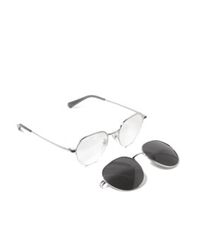 نظارة شمسية بإطار بيضاوي وعدسات قابلة للتركيب، معدن