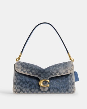 Tabby Shoulder Bag 36 In Regenerative Cotton Denim With Crystal Signature