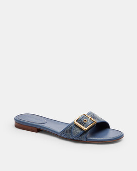 Margot Flat Sandal In Crystal Signature Denim