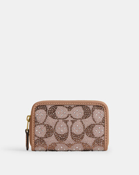 Essential Small Zip Around Card Case In Crystal Signature Jacquard