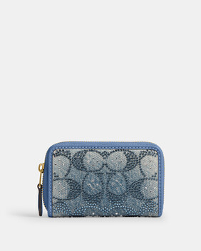 Crystal Signature Denim Essential Small Zip Around Card Case