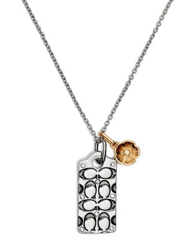 Quilted C Tag Pendant Necklace