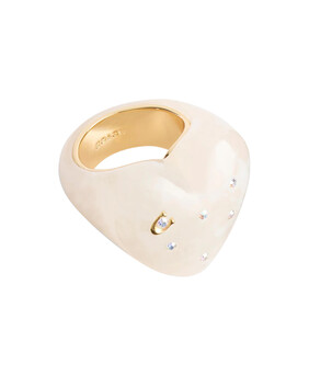 Vintage Charms Signature Heart Cocktail Ring, Brass & Resin, Glass Crystal