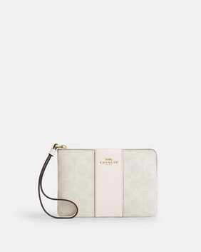 Corner Zip Wristlet In Signature Canvas With Stripe