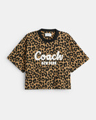 Leopard Cursive Signature Cropped T-shirt